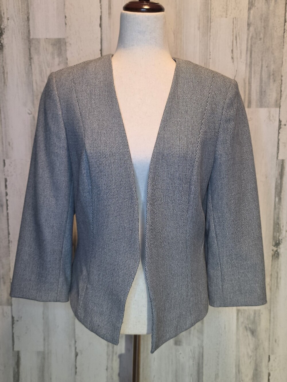 Express Women’s Size 12 Gray Open Front Blazer 3/4 Sleeve Stretch Career Jacket